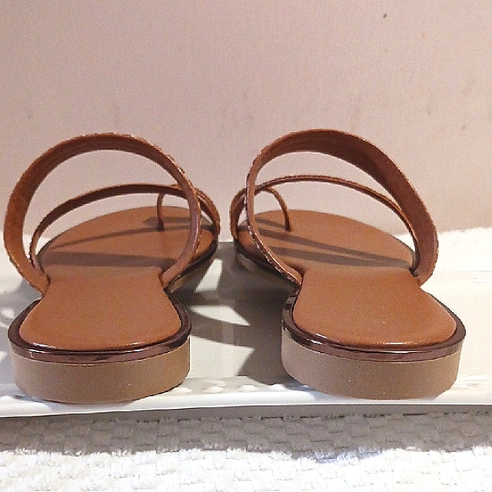 Italian Shoemakers ⚜️ Brown Strappy Sandals Gold Detail Design 9.5 Made In ITALY - Picture 7 of 12